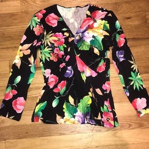 Rayon span twist front knit print top 3/4 sleeves